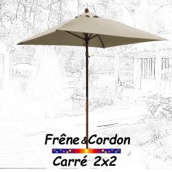 Parasol 2x2 Frêne&Cordon Soie Grège : vu de face
