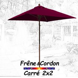 Parasol 2x2 Frêne&Cordon Rouge Bordeaux : vu de face