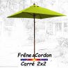 Parasol 2x2 Frêne&Cordon Vert Lime : vu de face