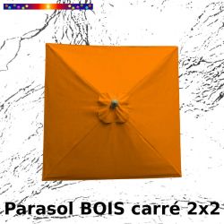 Parasol Lacanau Orange Capucine 2x2 Bois&Cordon : Toile vue de dessus