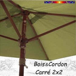 Parasol Lacanau Vert lichen 2x2 Bois&Cordon : ouverture par cordon et poulie