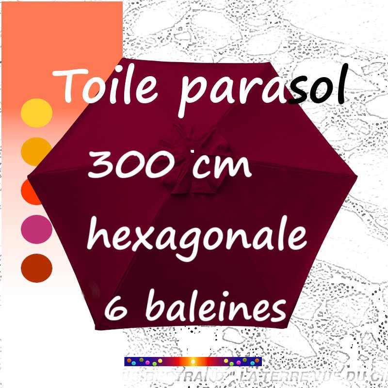 Toile Rouge Bordeaux Ø300 cm (6 cotés-mât central Lacanau) pour ré-entoiler votre parasol Lacanau