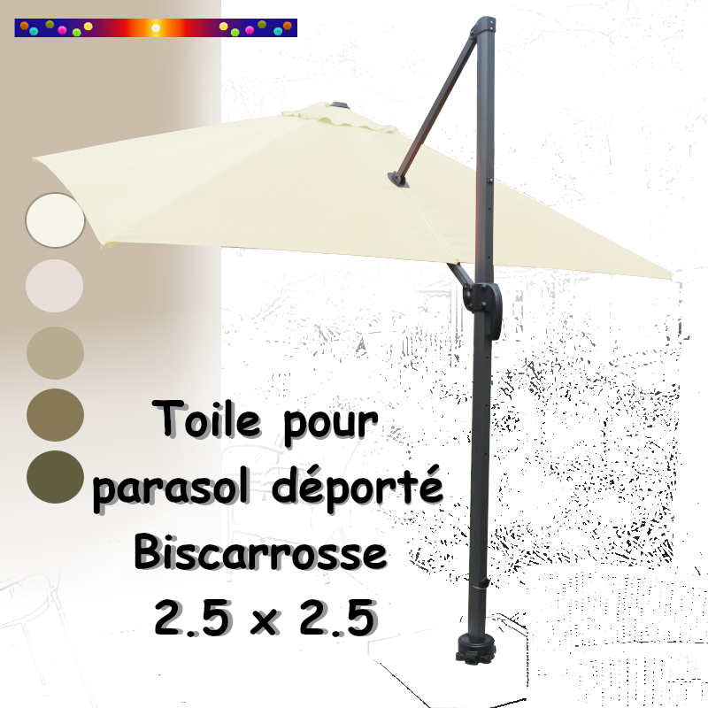 Toile Blanc cassé CARREE 2.5 X 2.5 pour Parasol Déporté Bisca