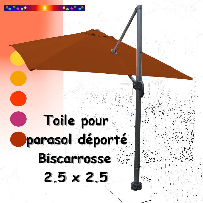 Toile Terracotta Brique CARREE 2.5 X 2.5 pour Parasol Déporté Bisca