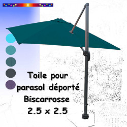 Toile Bleu Océan CARREE 2.5 X 2.5 pour Parasol Déporté Bisca