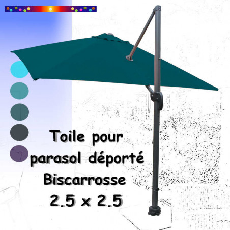 Toile Bleu Océan CARREE 2.5 X 2.5 pour Parasol Déporté Bisca