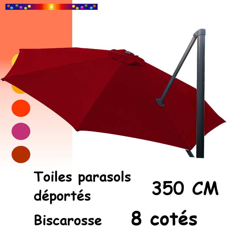 Toile Rouge Bordeaux 350cm/8cotés pour Parasol Déporté Biscarosse