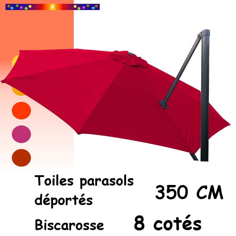 Toile Rouge Coquelicot 350cm/8cotés pour Parasol Déporté Biscarosse