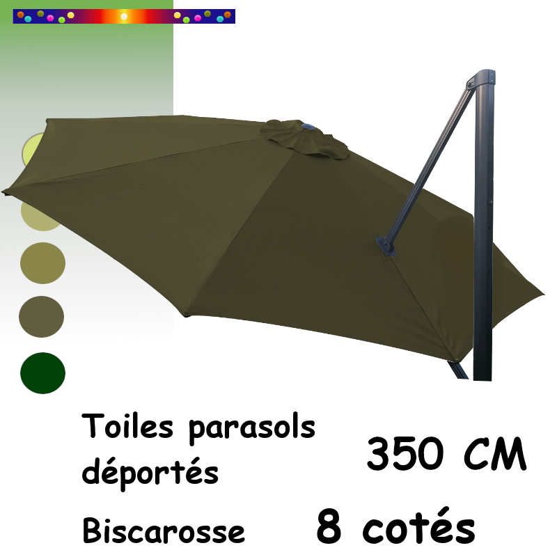 Toile Vert Kombu Kaki 350cm/8cotés pour Parasol Déporté Biscarosse