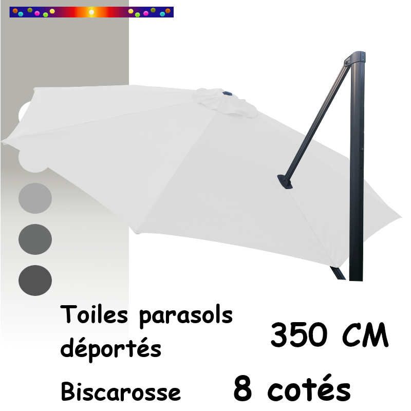Toile Blanc 350cm/8cotés pour Parasol Déporté Biscarosse