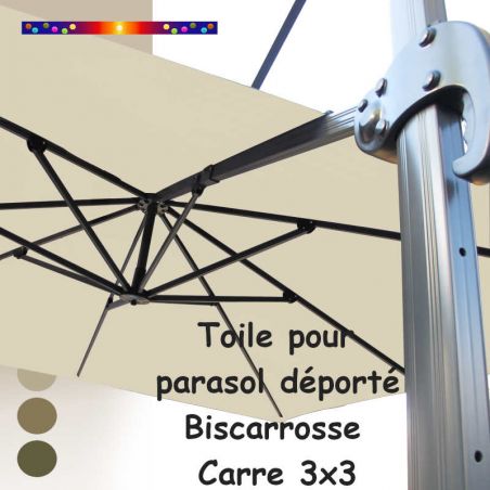 Toile Soie Grège CARREE 3x3 pour Parasol Déporté Biscarrosse