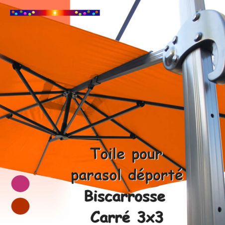 Toile Orange Capucine CARREE 3x3 pour Parasol Déporté Biscarrosse