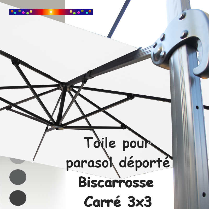 Toile De Rechange Pour Parasol Déporté Carré 3x3m - Housse UPF 50+ - 8 Baleines - Couleur Khaki