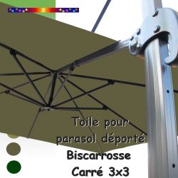 Toile Vert Kombu Kaki CARREE 3x3 pour Parasol Déporté Biscarrosse
