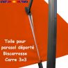 Toile Orange Capucine CARREE 3x3 pour Parasol Déporté Biscarrosse : vue du zip de la toile pour mise en place sur le mât