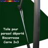 Toile Vert Pinède CARREE 3x3 pour Parasol Déporté Biscarrosse : vue du zip de la toile pour mise en place sur le mât
