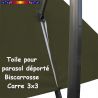 Toile Vert Kombu Kaki CARREE 3x3 pour Parasol Déporté Biscarrosse : vue du zip de la toile pour mise en place sur le mât