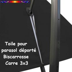 Toile Gris Souris CARREE 3x3 pour Parasol Déporté Biscarrosse : vue du zip de la toile pour mise en place sur le mât