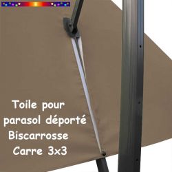 Toile Taupe CARREE 3x3 pour Parasol Déporté Biscarrosse : vue du zip de la toile pour mise en place sur le mât