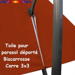 Toile Terracotta CARREE 3x3 pour Parasol Déporté Biscarrosse : le Zip sur bras de déport