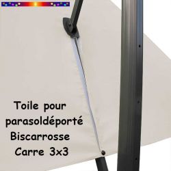 Toile Soie Grège CARREE 3x3 pour Parasol Déporté Biscarrosse : vue du zip de la toile pour mise en place sur le mât