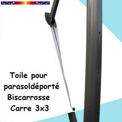 Toile Blanc CARREE 3x3 pour Parasol Déporté Biscarrosse : vue du zip de la toile pour mise en place sur le mât