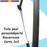 Toile Blanc CARREE 3x3 pour Parasol Déporté Biscarrosse : vue du zip de la toile pour mise en place sur le mât