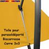Toile Tournesol CARREE 3x3 pour Parasol Déporté Biscarrosse : vue du zip de la toile pour mise en place sur le mât
