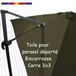 Toile Vert Kombu Kaki CARREE 3x3 pour Parasol Déporté Biscarrosse : détail de la toile sur le mât de déport