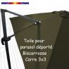 Toile Vert Kombu Kaki CARREE 3x3 pour Parasol Déporté Biscarrosse : détail de la toile sur le mât de déport