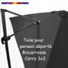Toile Gris Souris CARREE 3x3 pour Parasol Déporté Biscarrosse: vue arriere du parasol