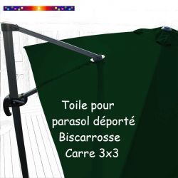 Toile Vert Pinède CARREE 3x3 pour Parasol Déporté Biscarrosse: vue arriere du parasol