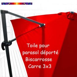 Toile Rouge Coquelicot CARREE 3x3 pour Parasol Déporté Biscarrosse: vue arriere du parasol