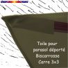 Toile Vert Kombu Kaki CARREE 3x3 pour Parasol Déporté Biscarrosse : détail de la fixation de la toile en bout de baleine