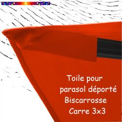 Toile Orange Capucine CARREE 3x3 pour Parasol Déporté Biscarrosse : détail de la fixation de la toile en bout de baleine