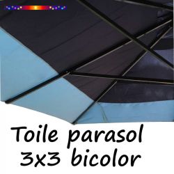 Toile de remplacement pour parasol carré 3x3 Bicolor Bleu Bleu : détail bicolore