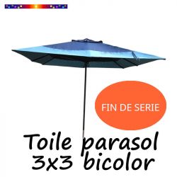 Toile de remplacement pour parasol carré 3x3 Bicolor Bleu Bleu : vue de face
