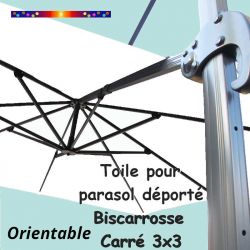Toile Blanc ( neige ) CARREE 3x3 pour Parasol Déporté Biscarrosse ORIENTABLE