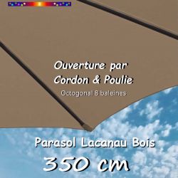 Parasol Lacanau Taupe 350 cm Bois Cordon