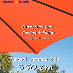 Parasol Lacanau Orange Capucine 350 cm Bois Cordon