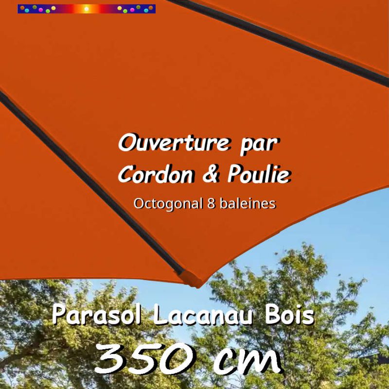 Parasol Lacanau Terracotta 350 cm Bois Cordon Parasol Lacanau Terracotta 350 cm Bois Cordon