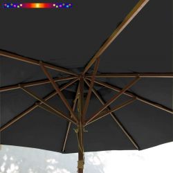 Parasol Lacanau Gris Souris 300 cm Bois&Cordon : système d'ouverture vue de dessous