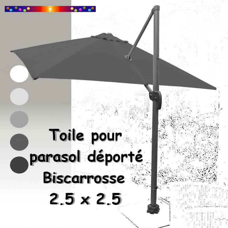 Toile GRIS Moyen CARREE 2.5 X 2.5 pour Parasol Déporté Bisca
