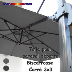 Toile GRIS Moyen CARREE 3x3 pour Parasol Déporté Biscarrosse
