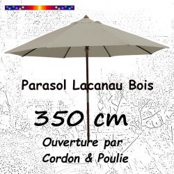 Parasol Lacanau Soie GREGE 350 cm Bois Cordon : vu de face