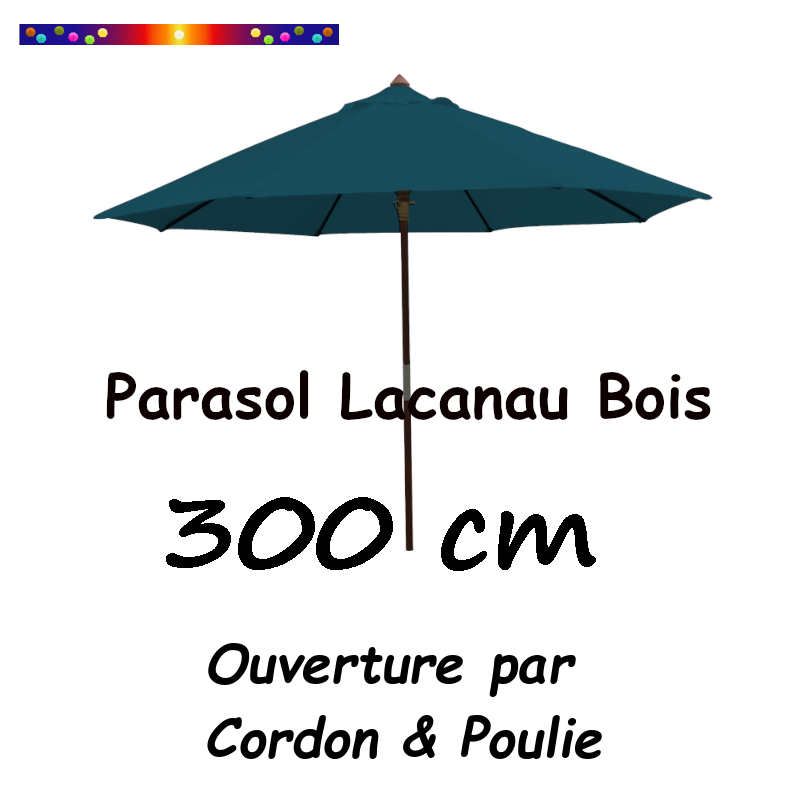 Parasol Lacanau BLEU OCEAN 300 cm Bois&Cordon : vu de face