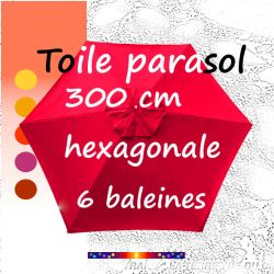 Toile de remplacement Rouge HEXAGONALE 300 cm pour parasol a mât central