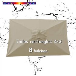 Toile de remplacement pour parasol rectangle 2x3 (8 baleines) Soie Grège