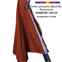 Toile Terracotta 350cm/8cotés pour Parasol Déporté Biscarosse : détail de la fixation de la toile sur le mât de déport