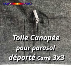 Toile Canopée Gris Foncé pour Parasol Déporté CARREE 3x3 : détail fourreau au centre d'un coté, zip fermé